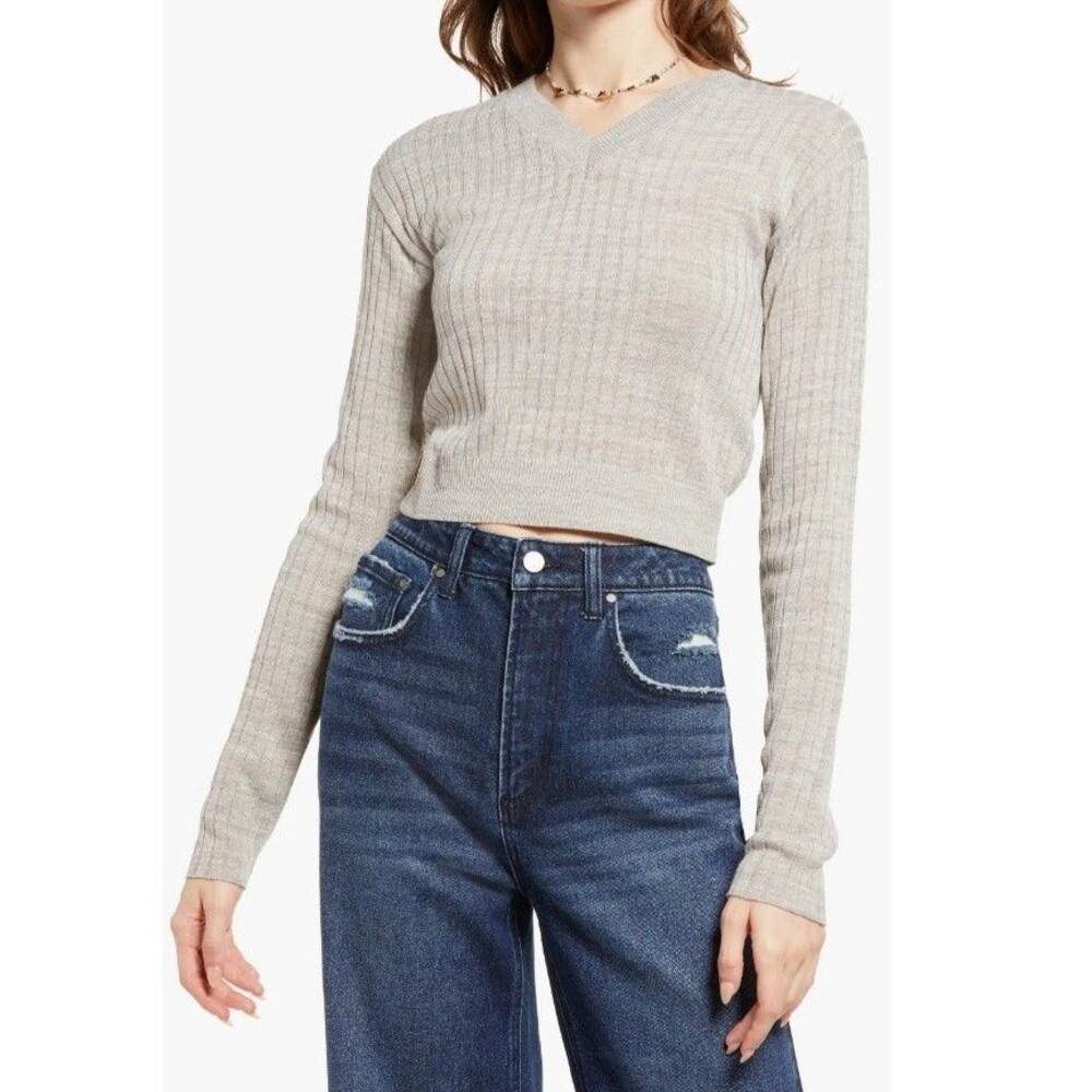 BP Women's Regan V Neck Sweater Heather Grey Size XL